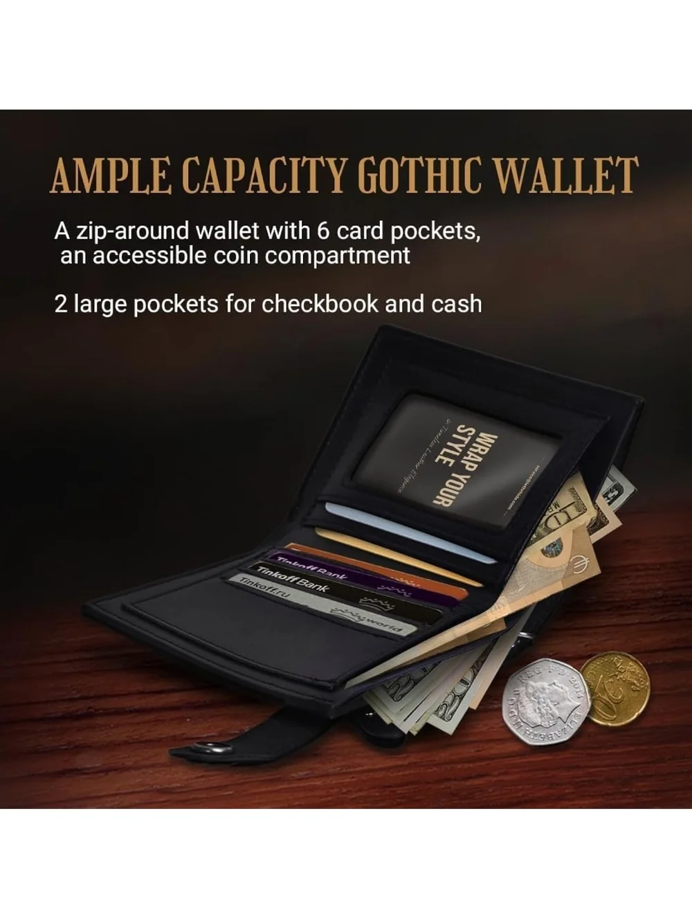 Black Skull & Roses Chain Wallet